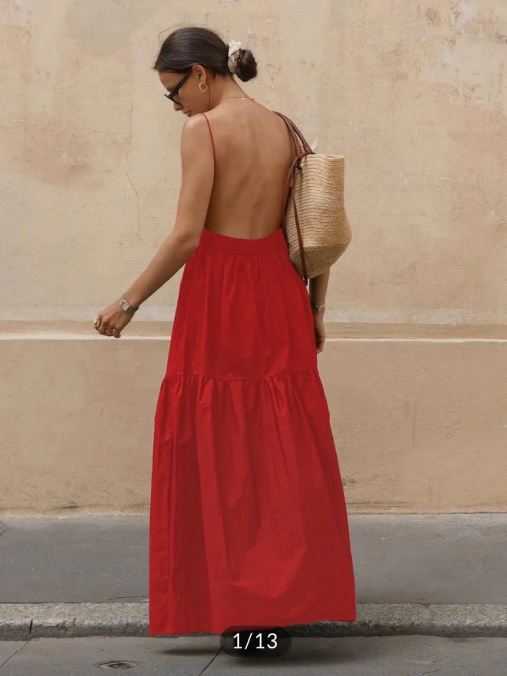 Commense Solid Backless Long Dress (Red)